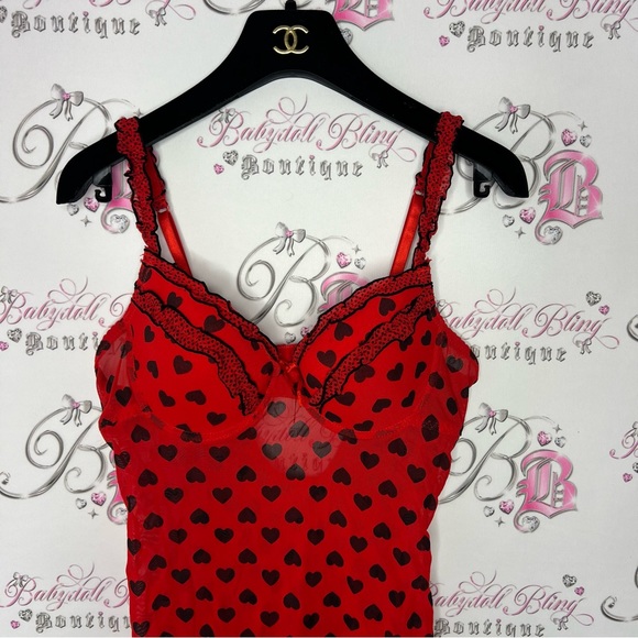 Nature intimates babydoll Chemise heart polka dot ❤️ red and black Lacey y2k - Picture 2 of 7